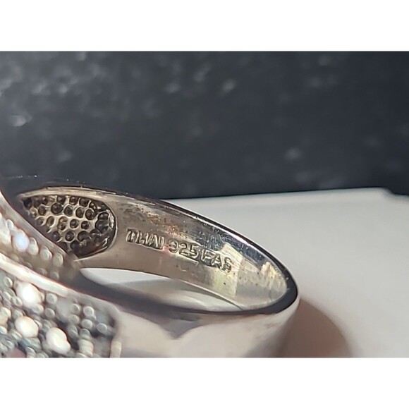 925 Sterling Silver Black Diamond Accent Buckle Ring Vintage, SIZE US 6 - Picture 7 of 10